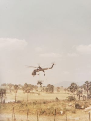 20230426_A421_SSH
Sky Crane helicopter ("Super Shit Hook") lifting out well-drilling rig, A421, Ba Xoai.  The well drilling rig was part of a Civic Action program aimed at drilling water wells for local communities.
Keywords: A421;Ba Xoai;Sky Crane;Civic Action