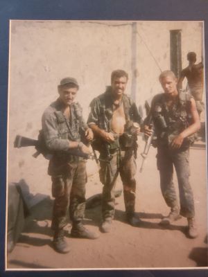 20230426_Romano_Berry_Owles
Coming in off a several days patrol: SGT Ron Romano (Intel Sgt), SSG Mike Berry (Senior Medic), and SSG Ron Owles (Weapons SGT). That's a can of Miller Hghi-Life in my hand.
Keywords: A421;Ba Xoai;Patrol;SGT Ron Romano;SSG Mike Berry;SSG Ron Owles